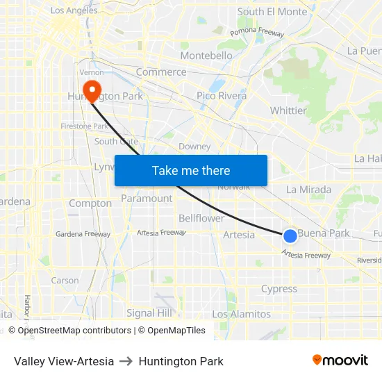 Valley View-Artesia to Huntington Park map