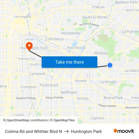 Colima Rd and Whittier Blvd N to Huntington Park map