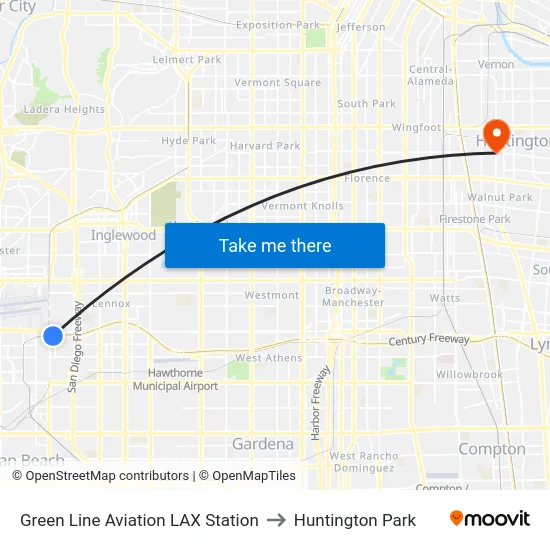 Green Line Aviation LAX Station to Huntington Park map