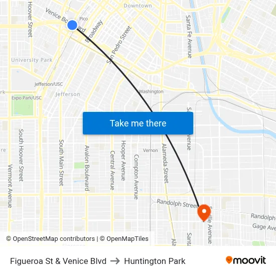 Figueroa St & Venice Blvd to Huntington Park map