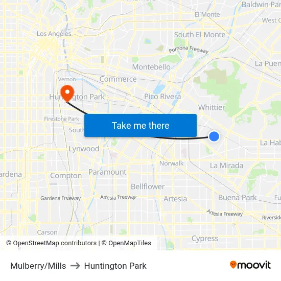 Mulberry/Mills to Huntington Park map