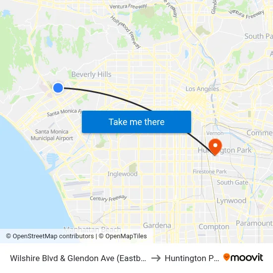 Wilshire Blvd & Glendon Ave (Eastbound) to Huntington Park map