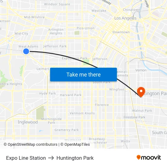 Expo Line Station to Huntington Park map