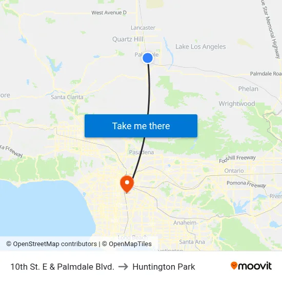 10th St. E & Palmdale Blvd. to Huntington Park map