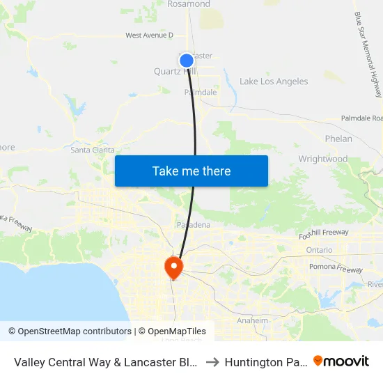 Valley Central Way & Lancaster Blvd. to Huntington Park map