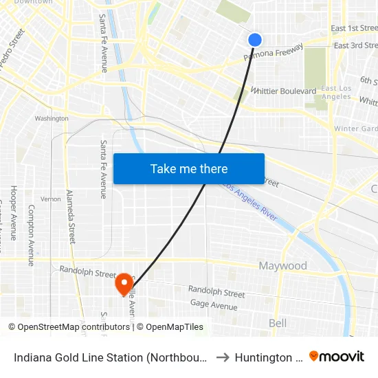 Indiana Gold Line Station (Northbound) (4305) to Huntington Park map
