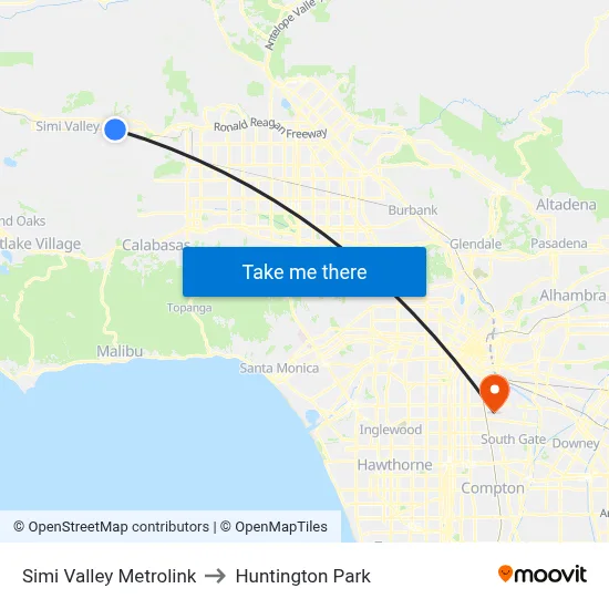 Simi Valley Metrolink to Huntington Park map