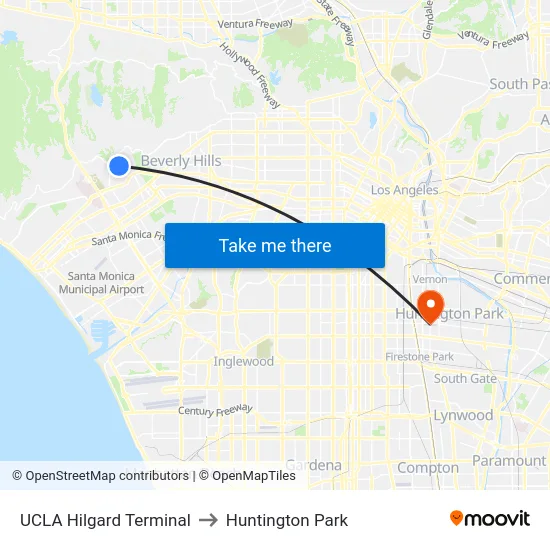UCLA Hilgard Terminal to Huntington Park map