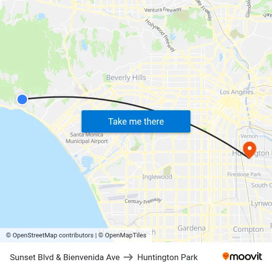 Sunset Blvd & Bienvenida Ave to Huntington Park map