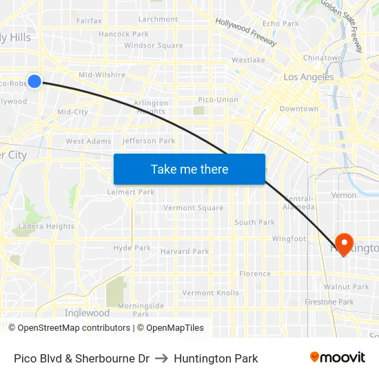 Pico Blvd & Sherbourne Dr to Huntington Park map