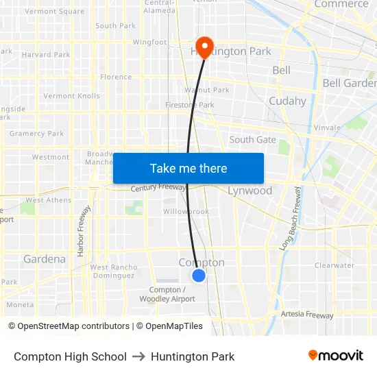 Compton High School to Huntington Park map