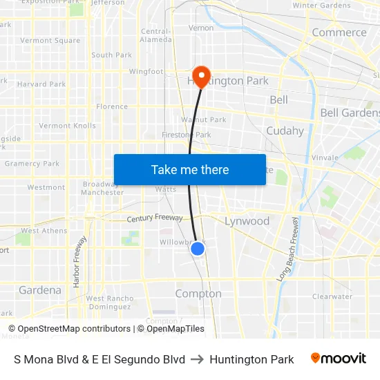 S Mona Blvd & E El Segundo Blvd to Huntington Park map