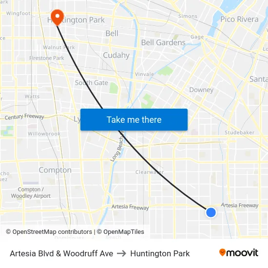 Artesia Blvd & Woodruff Ave to Huntington Park map