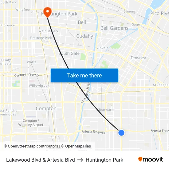 Lakewood Blvd & Artesia Blvd to Huntington Park map