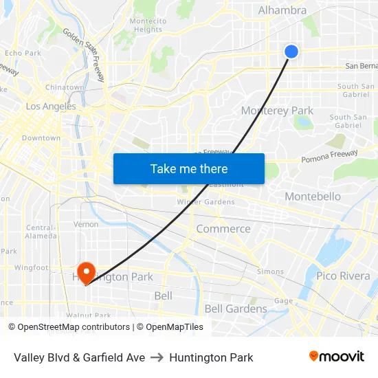 Valley Blvd & Garfield Ave to Huntington Park map