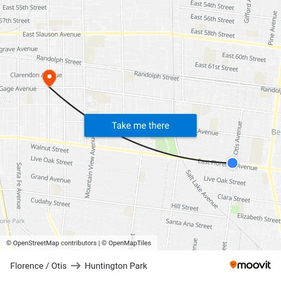 Florence / Otis to Huntington Park map