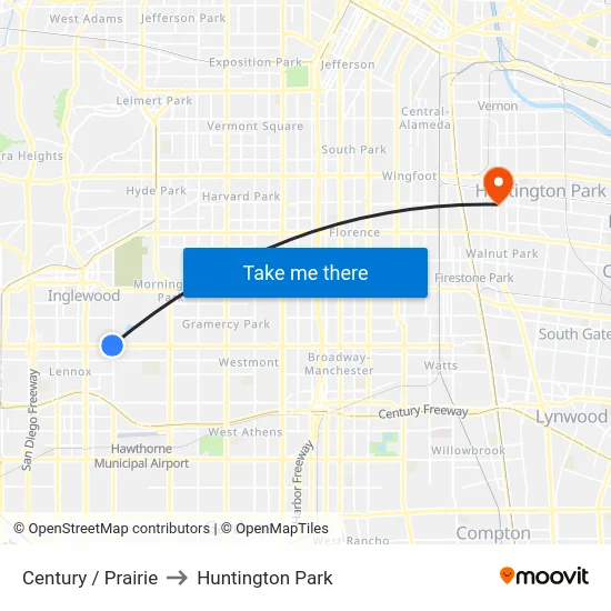 Century / Prairie to Huntington Park map