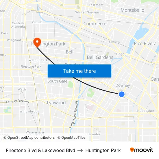 Firestone Blvd & Lakewood Blvd to Huntington Park map