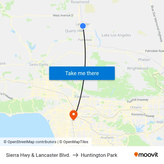 Sierra Hwy & Lancaster Blvd. to Huntington Park map