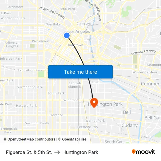 Figueroa St. & 5th St. to Huntington Park map