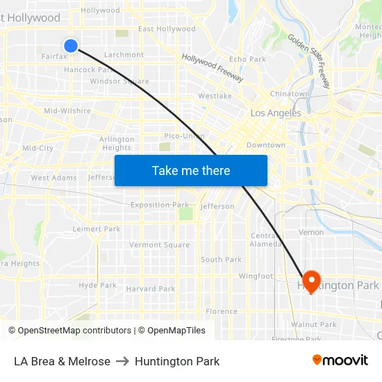 LA Brea & Melrose to Huntington Park map