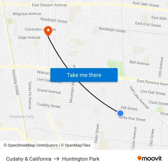 Cudahy & California to Huntington Park map