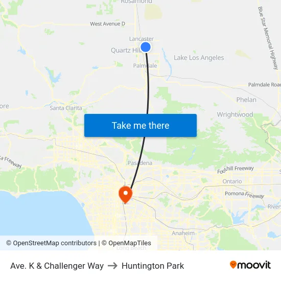 Ave. K & Challenger Way to Huntington Park map