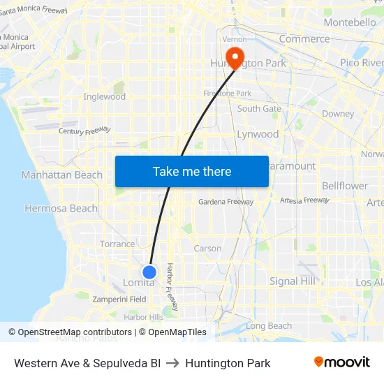 Western Ave & Sepulveda Bl to Huntington Park map