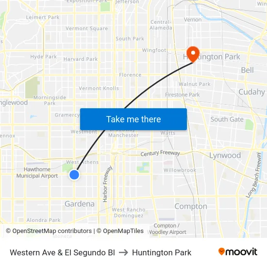 Western Ave & El Segundo Bl to Huntington Park map