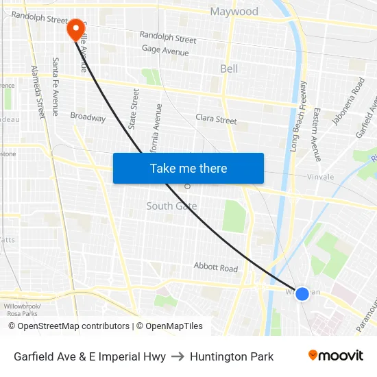 Garfield Ave & E Imperial Hwy to Huntington Park map