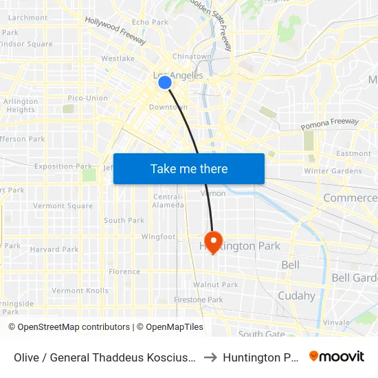 Olive / General Thaddeus Kosciuszko to Huntington Park map