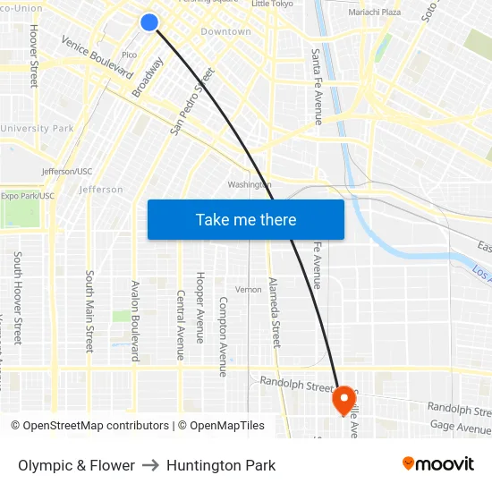 Olympic & Flower to Huntington Park map