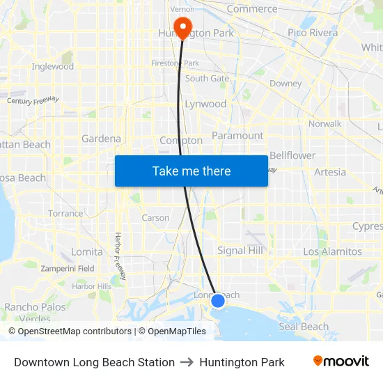Downtown Long Beach Station to Huntington Park map