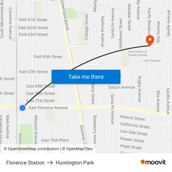 Florence Station to Huntington Park map