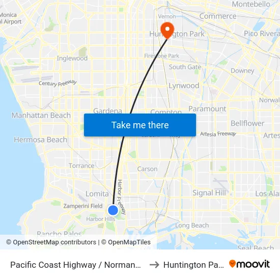 Pacific Coast Highway / Normandie to Huntington Park map