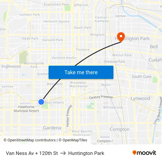 Van Ness Av + 120th St to Huntington Park map