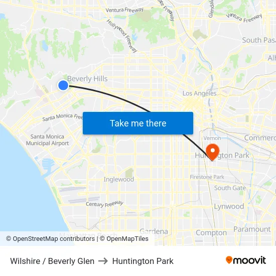 Wilshire / Beverly Glen to Huntington Park map