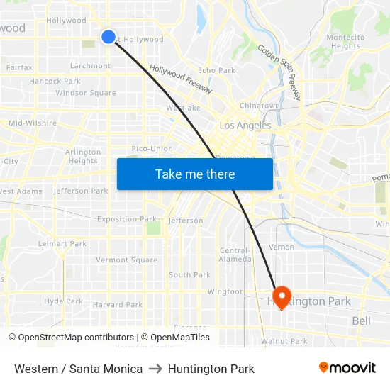 Western / Santa Monica to Huntington Park map
