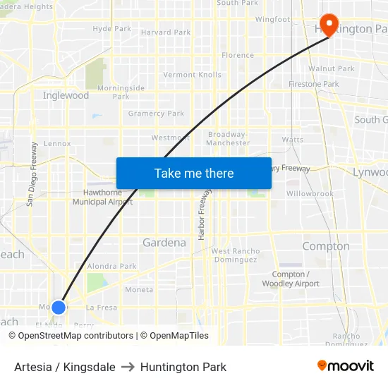 Artesia / Kingsdale to Huntington Park map