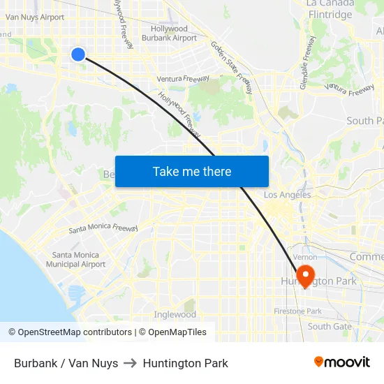Burbank / Van Nuys to Huntington Park map