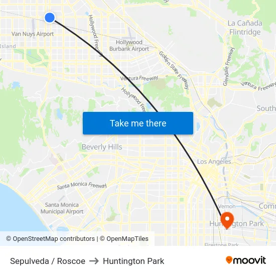 Sepulveda / Roscoe to Huntington Park map