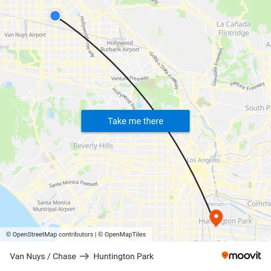 Van Nuys / Chase to Huntington Park map