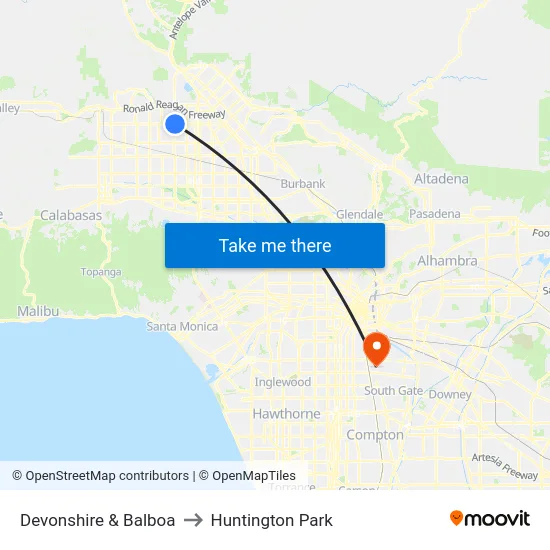 Devonshire & Balboa to Huntington Park map