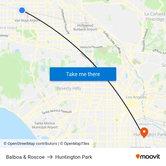 Balboa & Roscoe to Huntington Park map