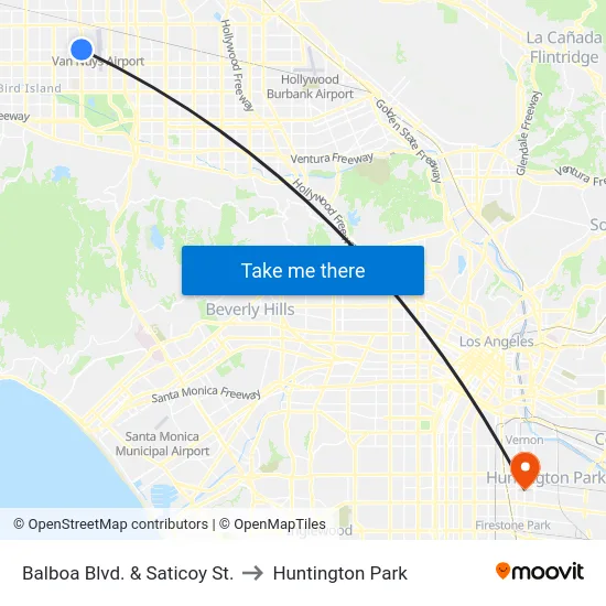 Balboa Blvd. & Saticoy St. to Huntington Park map