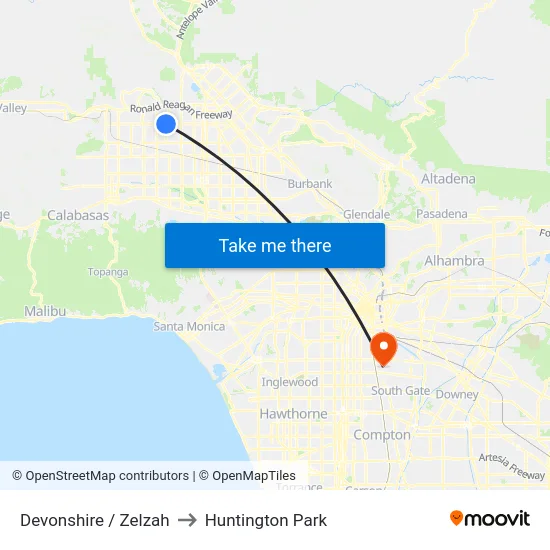 Devonshire / Zelzah to Huntington Park map