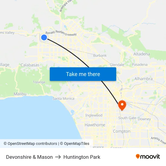 Devonshire & Mason to Huntington Park map