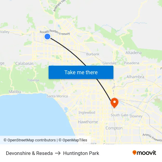 Devonshire & Reseda to Huntington Park map