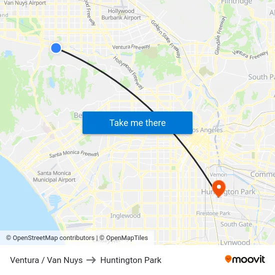 Ventura / Van Nuys to Huntington Park map
