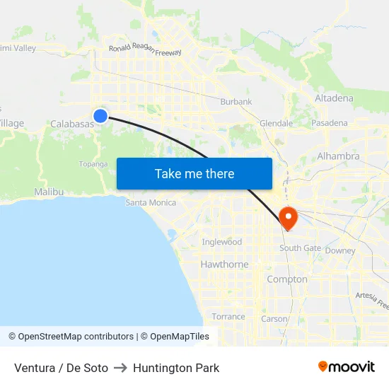 Ventura / De Soto to Huntington Park map